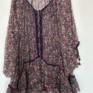 100 % SILK Free People Flowy mini  Dress with Dolman Sleeves